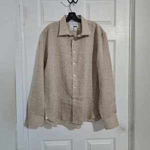 Joseph Abboud XL Dress Shirt Linen Long Sleeve Lightweight Tan Color Office